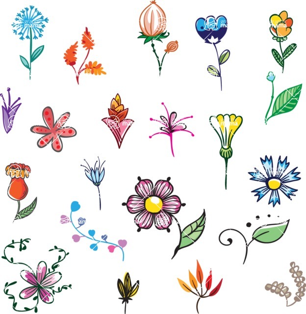 Vector Hand Drawn Elements Mega Bundle - Colorful Hand Drawn Floral Elements Design Set